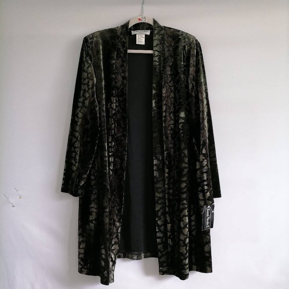NWT Ronni Nicole Women's Black Velvet Snake Print Cardigan Sweater Size 16